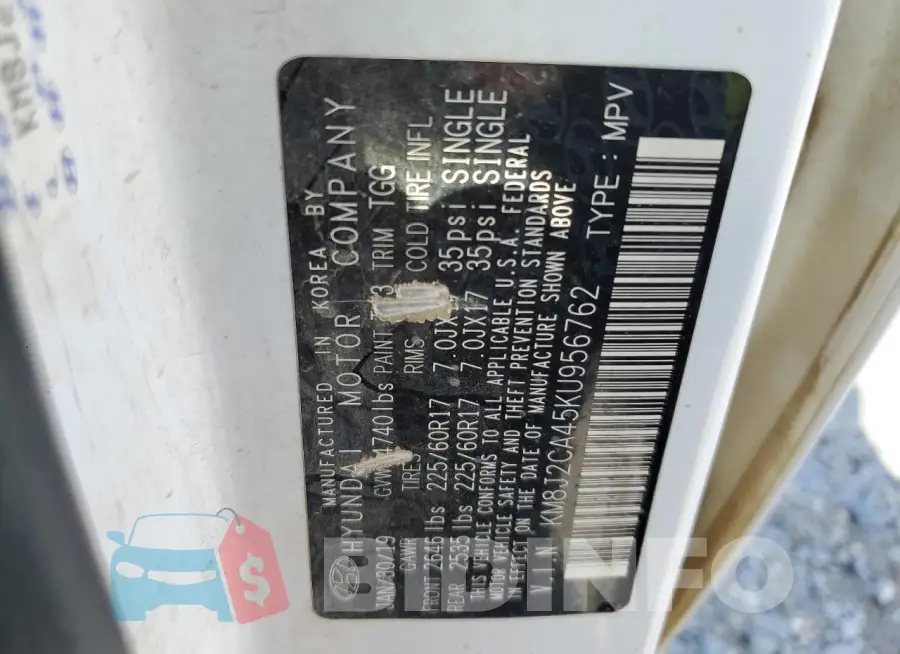 KM8J2CA45KU956762 Photo# 13
