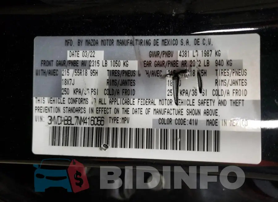 3MVDMBBL7NM416056 Photo# 14