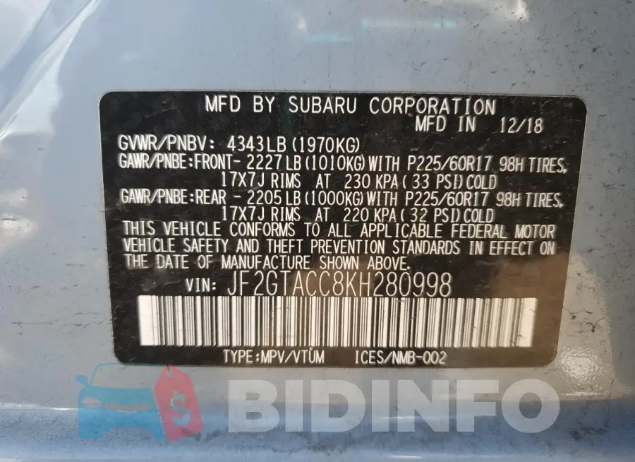 JF2GTACC8KH280998 Photo# 13