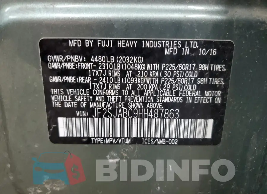 JF2SJABC9HH487863 Photo# 13
