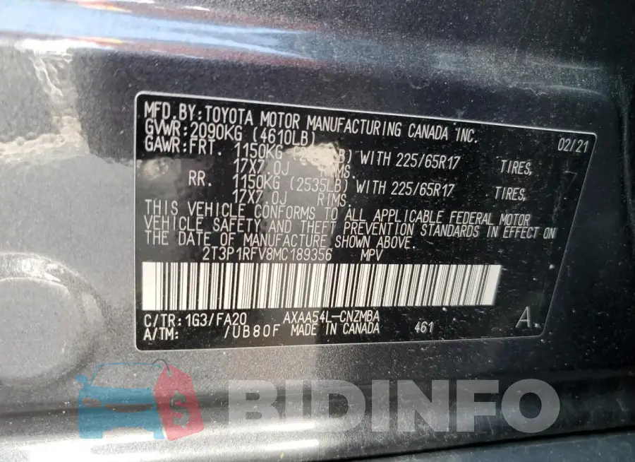 2T3P1RFV8MC189356 Photo# 13