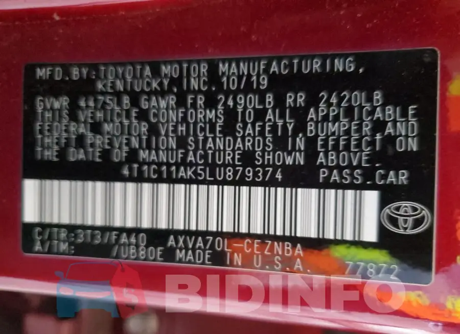 4T1C11AK5LU879374 Photo# 12