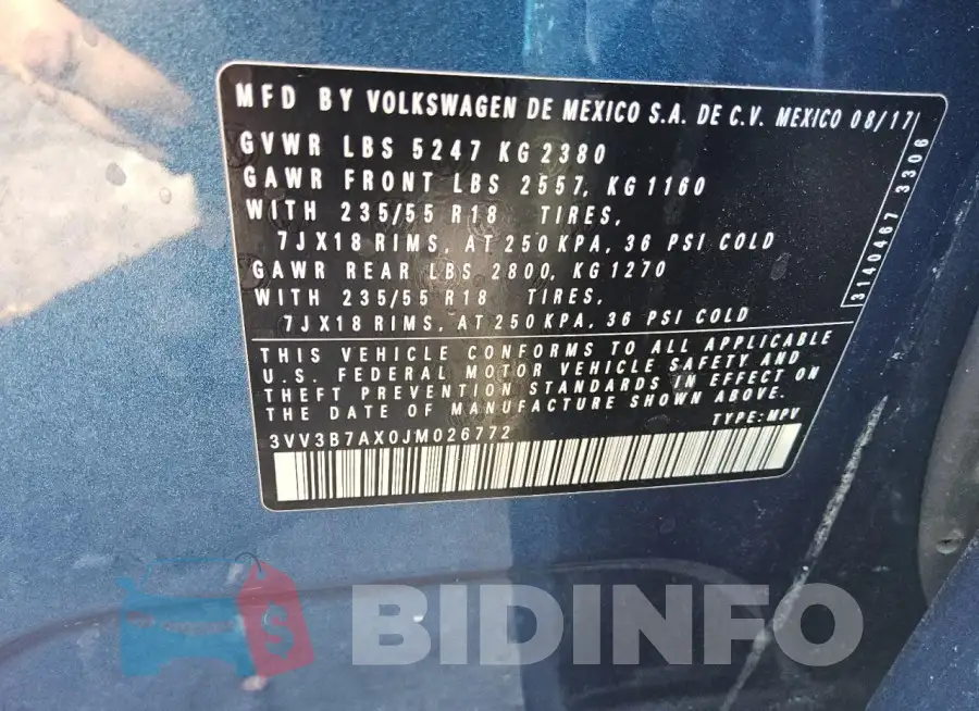 3VV3B7AX0JM026772 Photo# 13