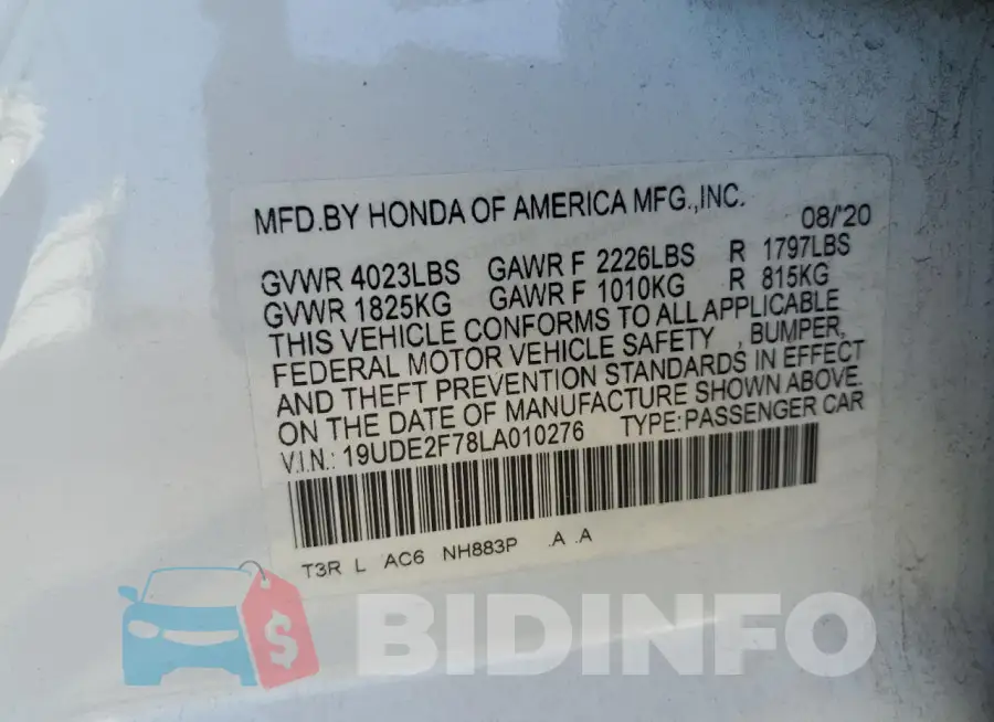 19UDE2F78LA010276 Photo# 13