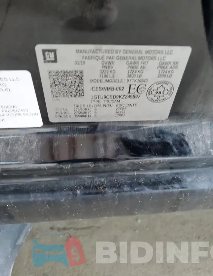 1GTU9CED9KZ245897 Photo# 12