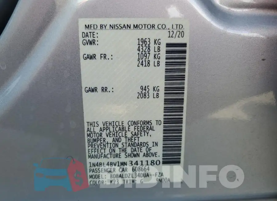 1N4BL4BV1MN341180 Photo# 12