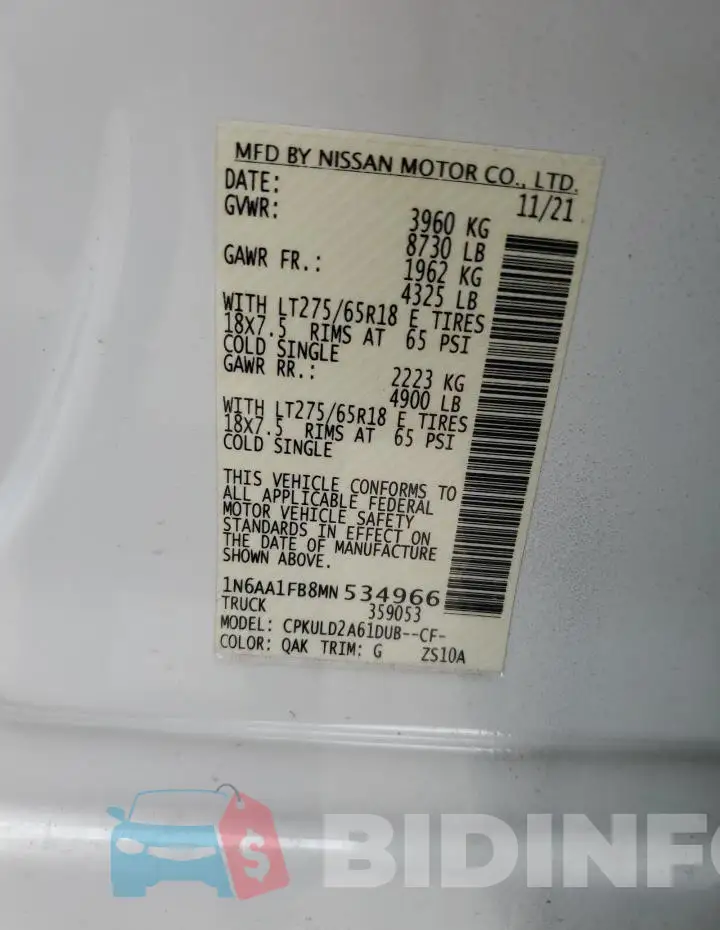 1N6AA1FB8MN534966 Photo# 14