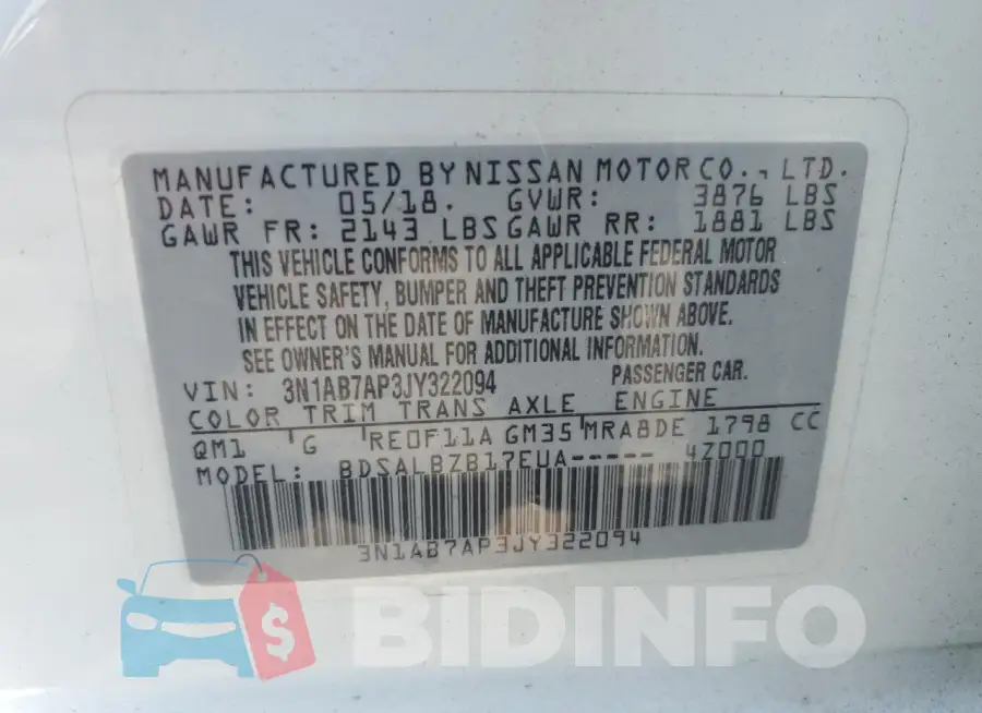 3N1AB7AP3JY322094 Photo# 12