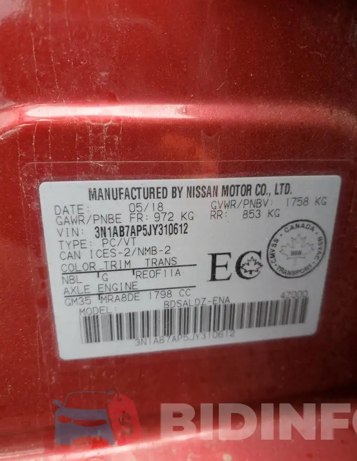 3N1AB7AP5JY310612 Photo# 12