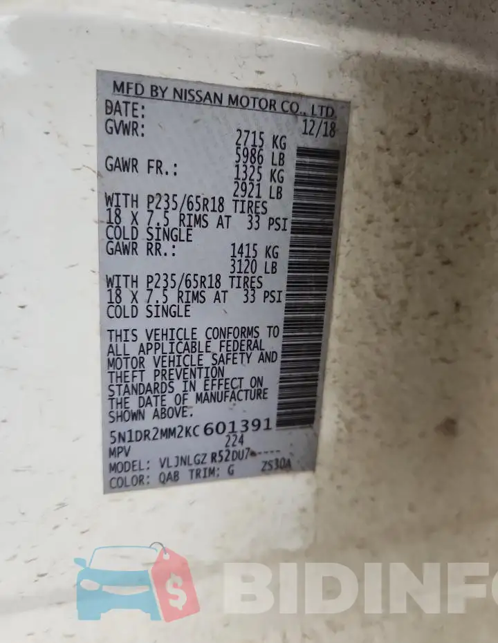 5N1DR2MM2KC601391 Photo# 13