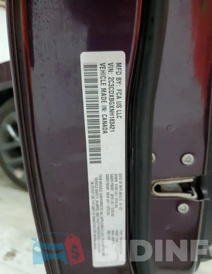 2C3CDXBGXNH183421 Photo# 12