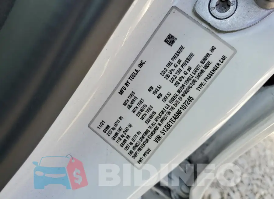5YJ3E1EA6NF107245 Photo# 12