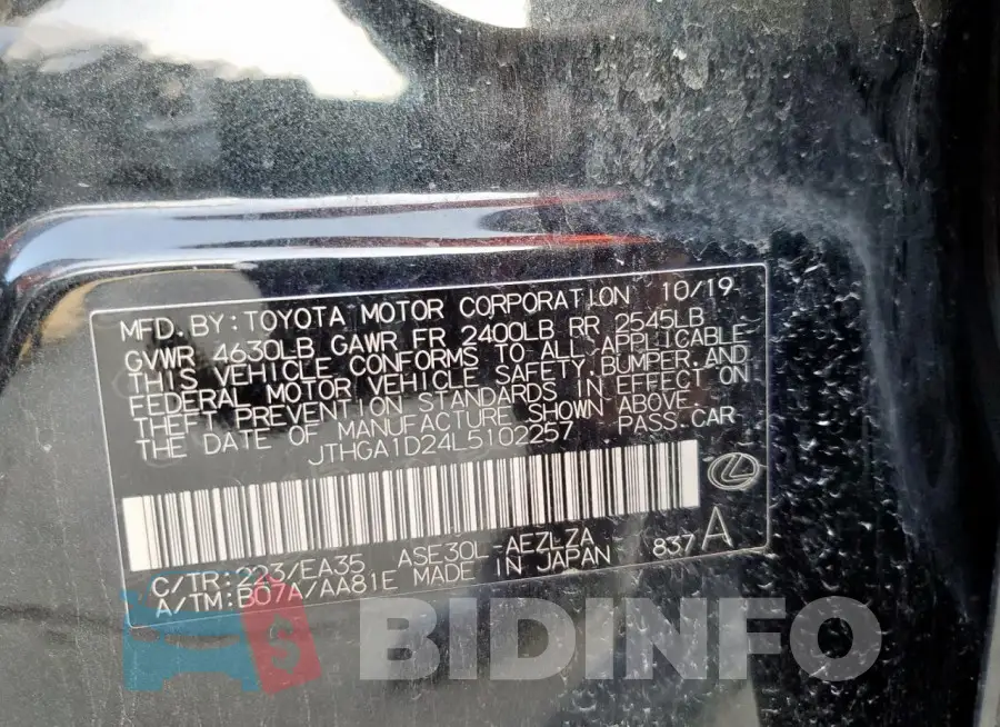 JTHGA1D24L5102257 Photo# 12