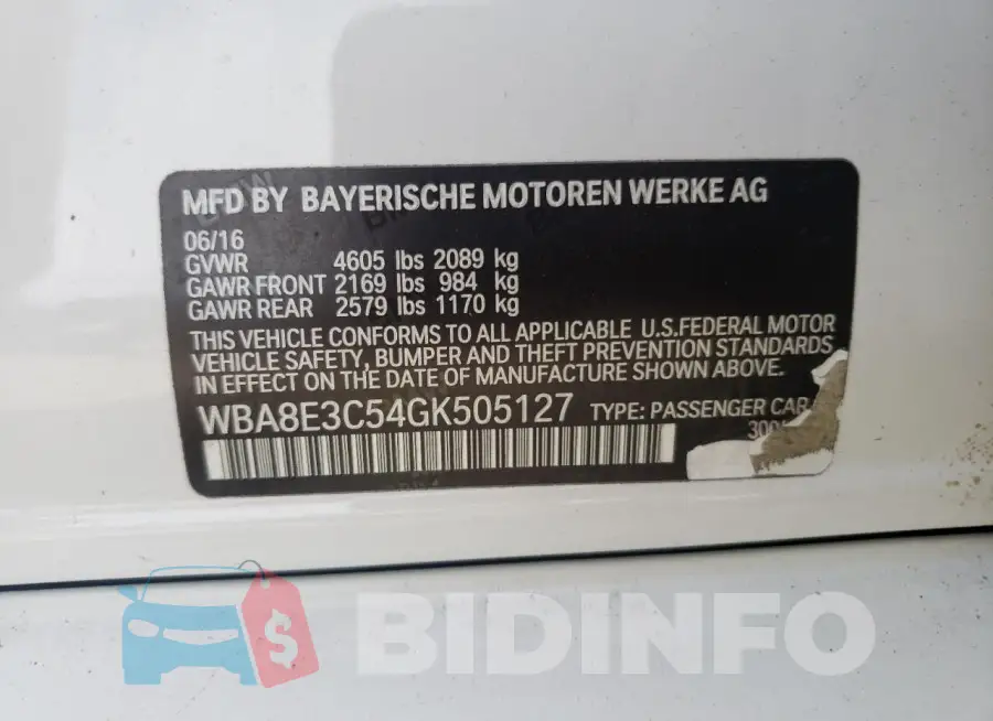 WBA8E3C54GK505127 Photo# 12