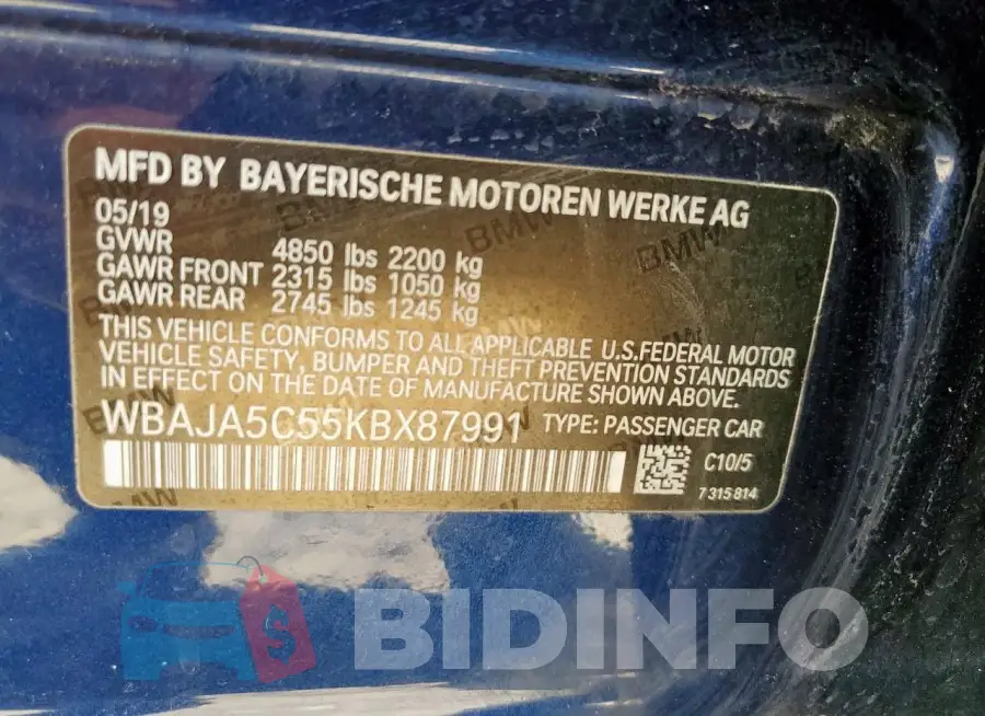 WBAJA5C55KBX87991 Photo# 12