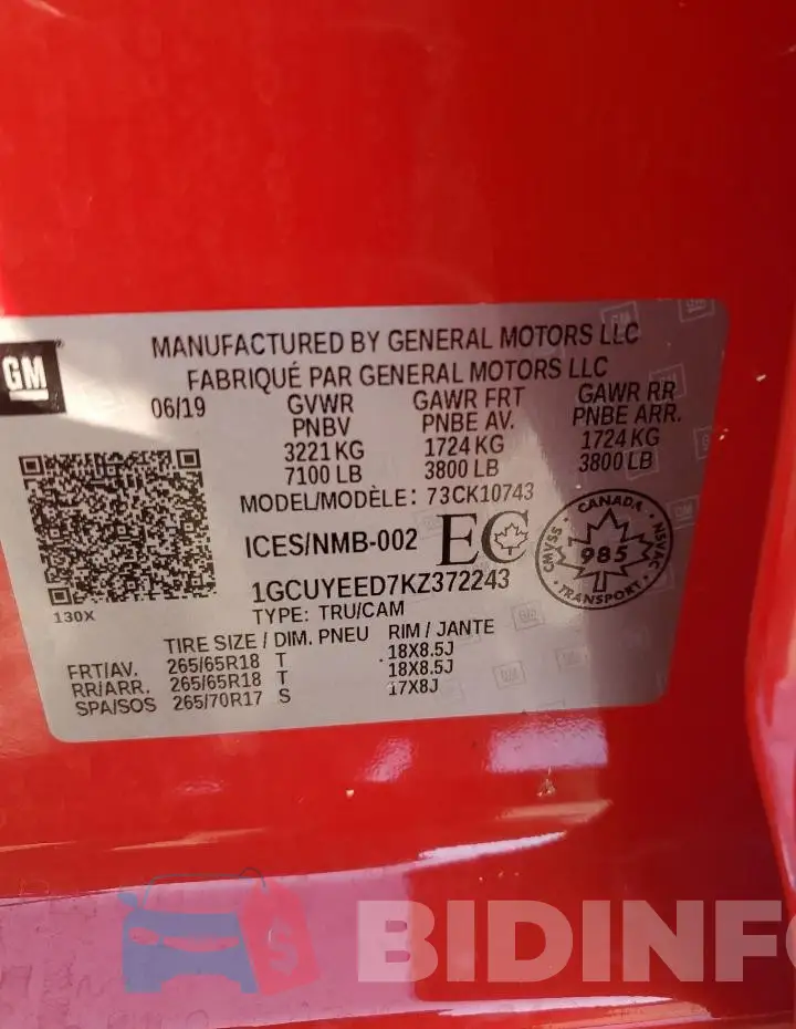 1GCUYEED7KZ372243 Photo# 13