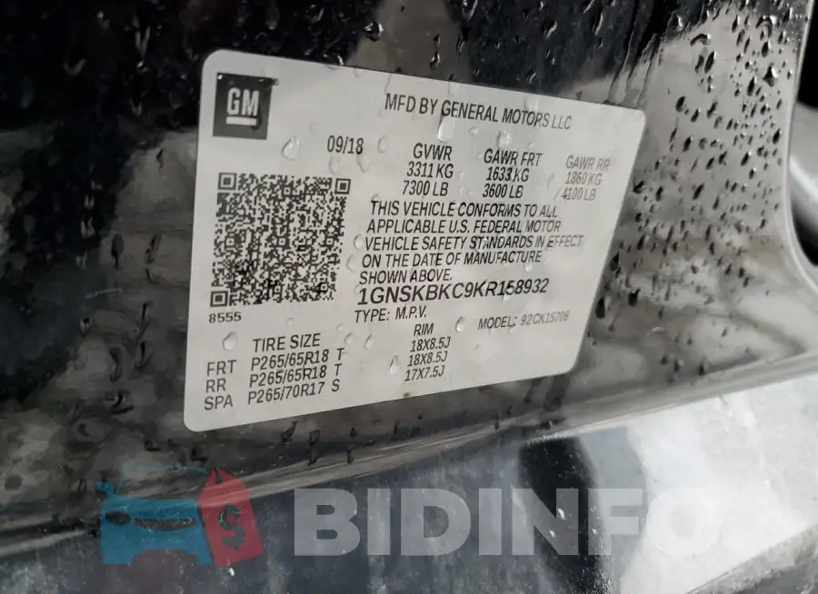 1GNSKBKC9KR158932 Photo# 13