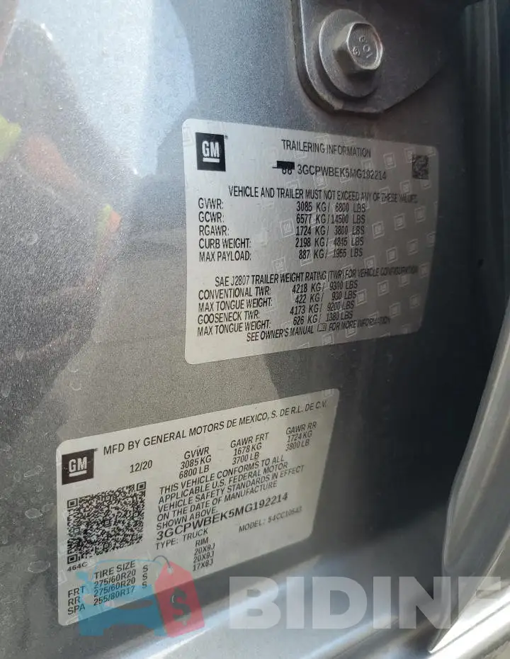 3GCPWBEK5MG192214 Photo# 12