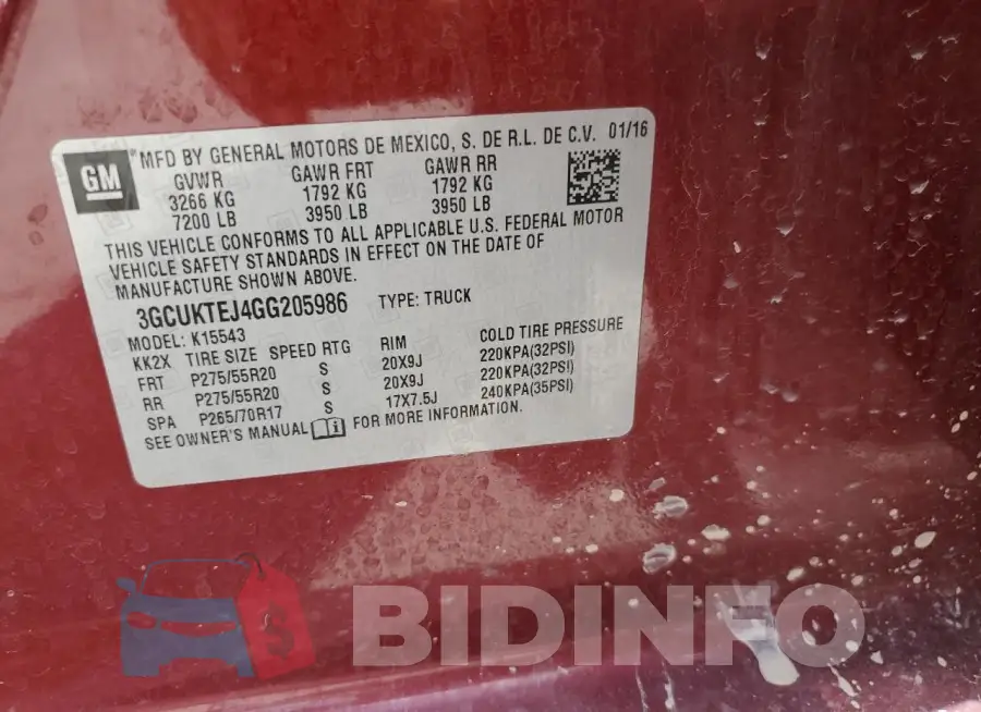 3GCUKTEJ4GG205986 Photo# 12