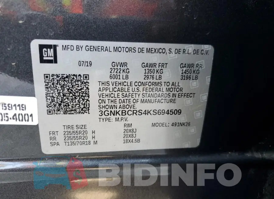 3GNKBCRS4KS694509 Photo# 13