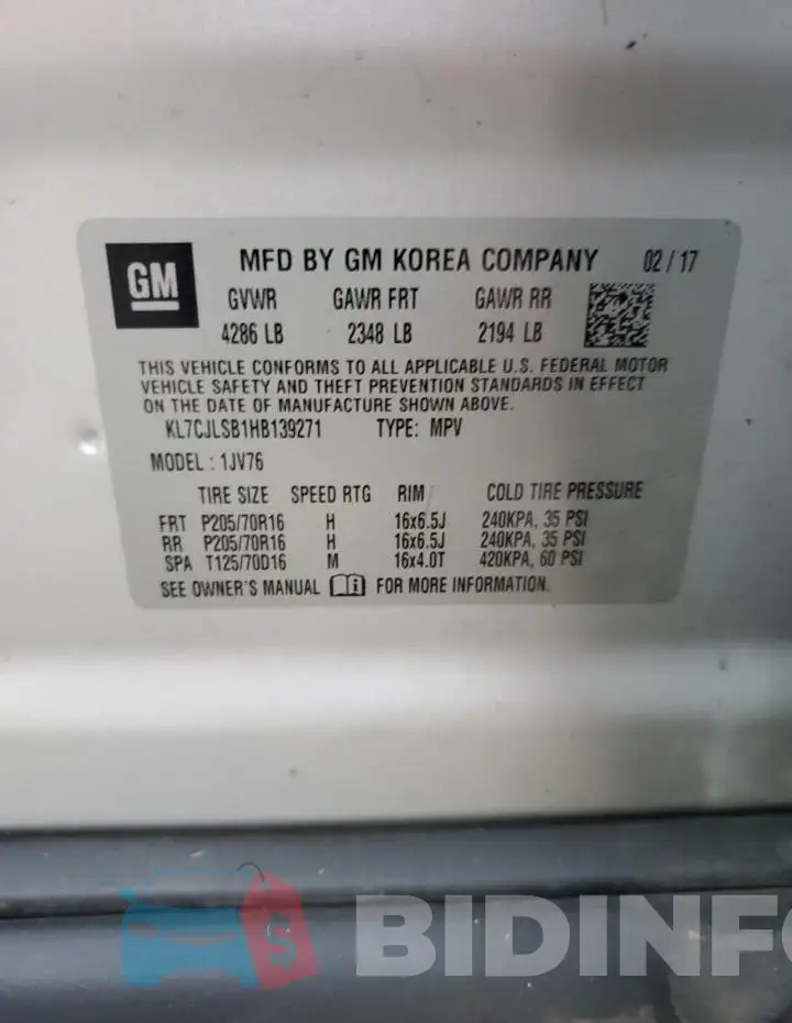 KL7CJLSB1HB139271 Photo# 13