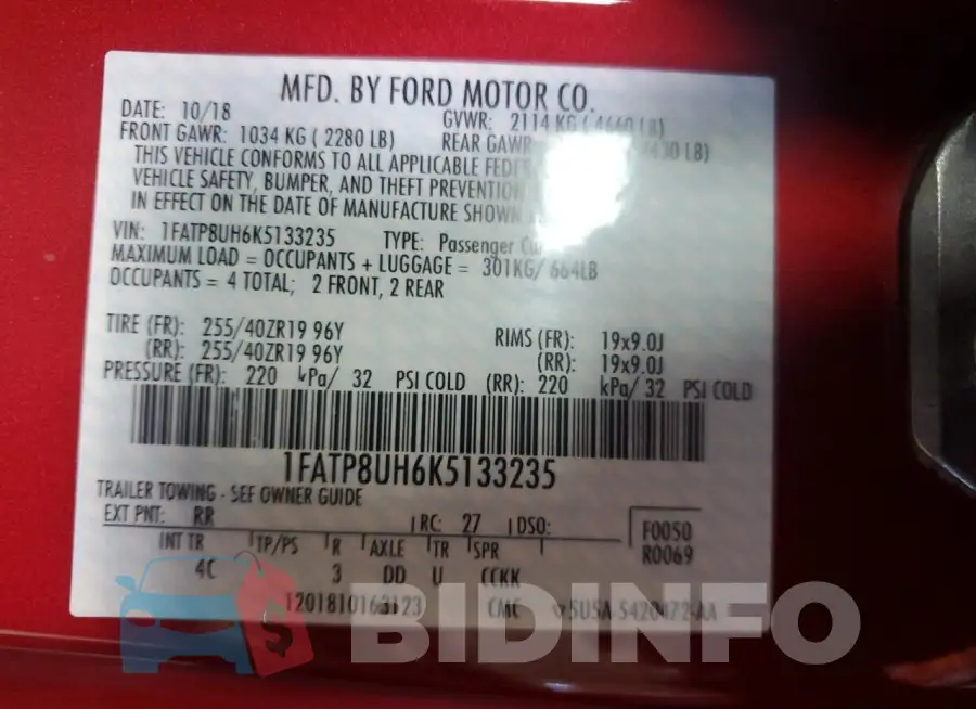 1FATP8UH6K5133235 Photo# 12