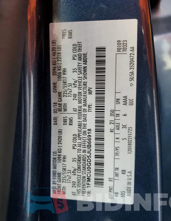 1FMCU0GD5JUB66918 Photo# 13
