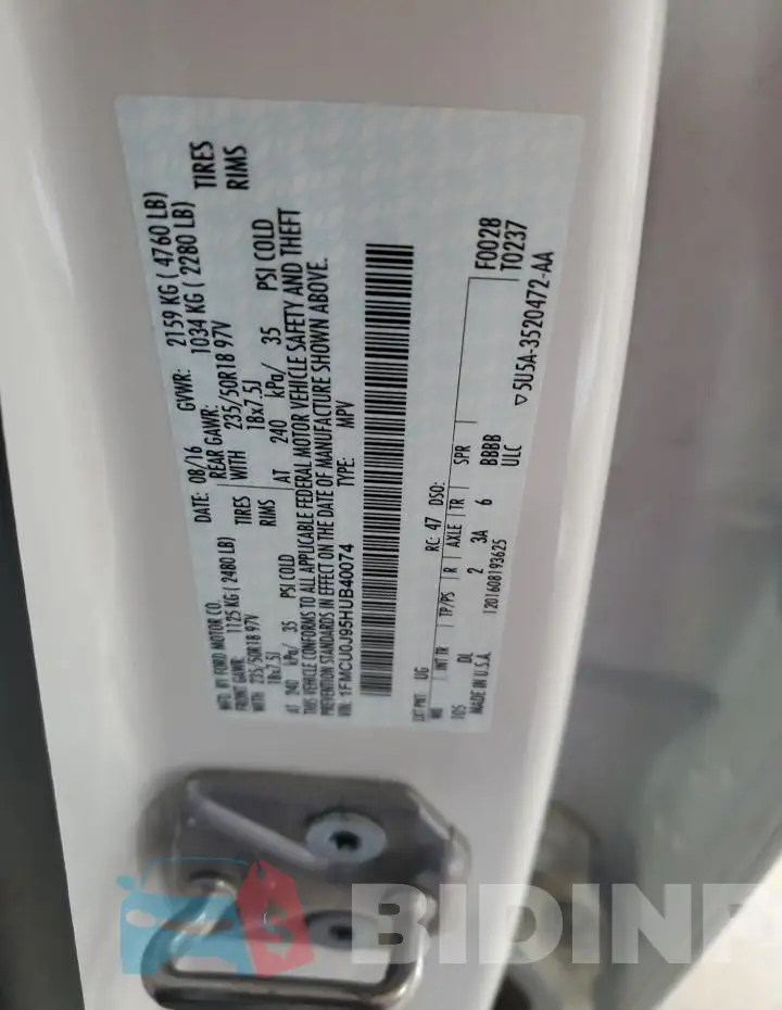 1FMCU0J95HUB40074 Photo# 12