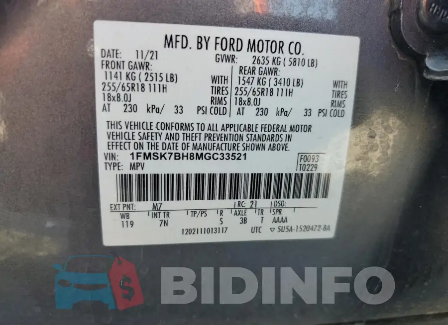 1FMSK7BH8MGC33521 Photo# 13
