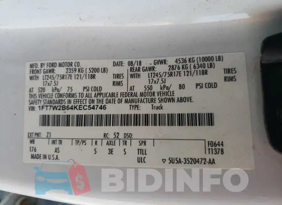 1FT7W2B64KEC54746 Photo# 12