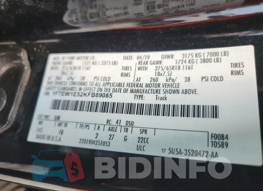 1FTEW1E52KFB89085 Photo# 12