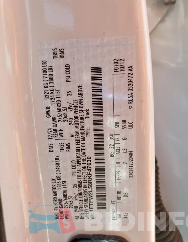 1FTFW2L58RKF47630 Photo# 12