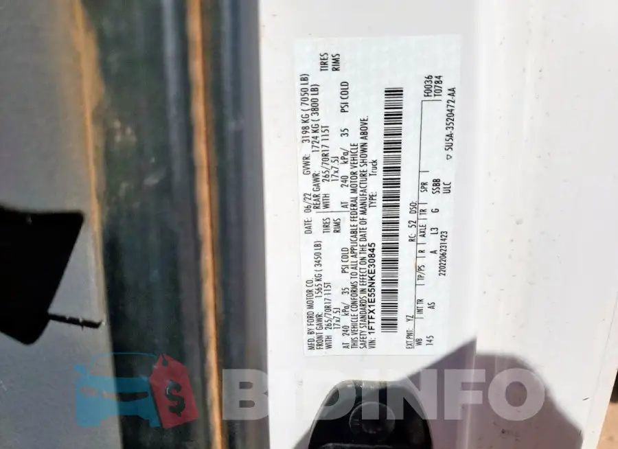 1FTFX1E55NKE30845 Photo# 12