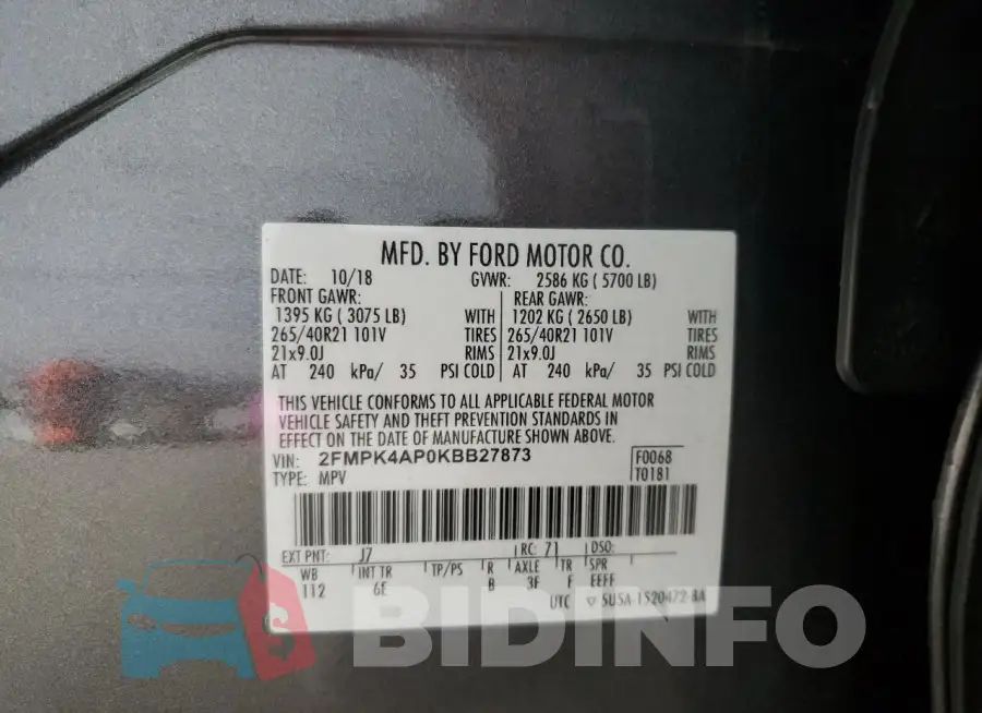 2FMPK4AP0KBB27873 Photo# 13
