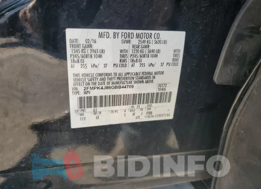 2FMPK4J86GBB44709 Photo# 13
