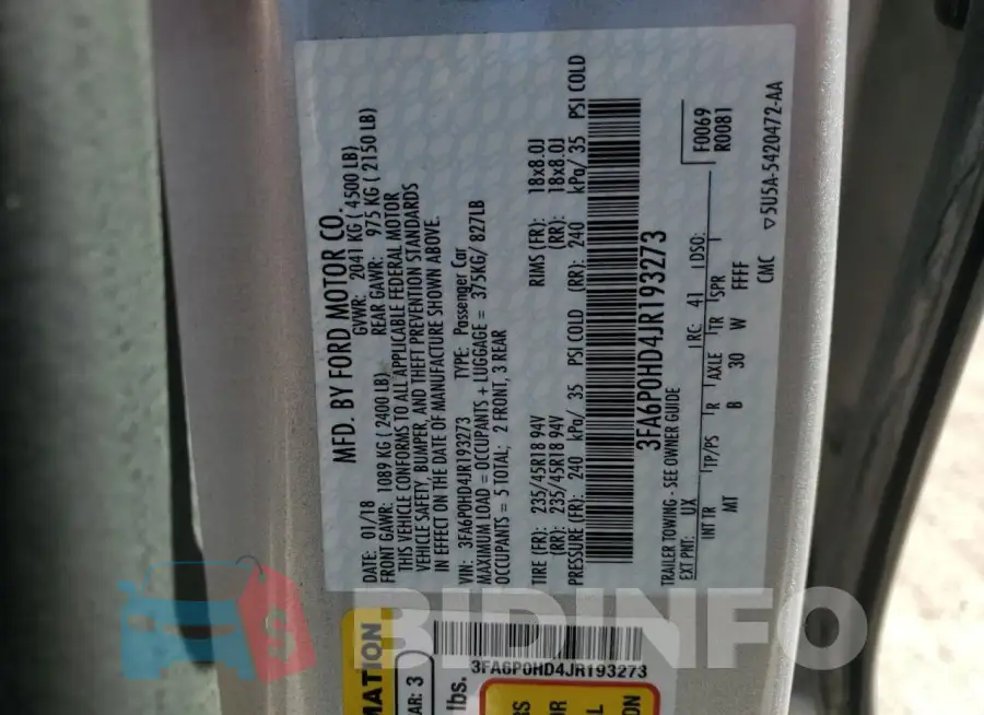 3FA6P0HD4JR193273 Photo# 12