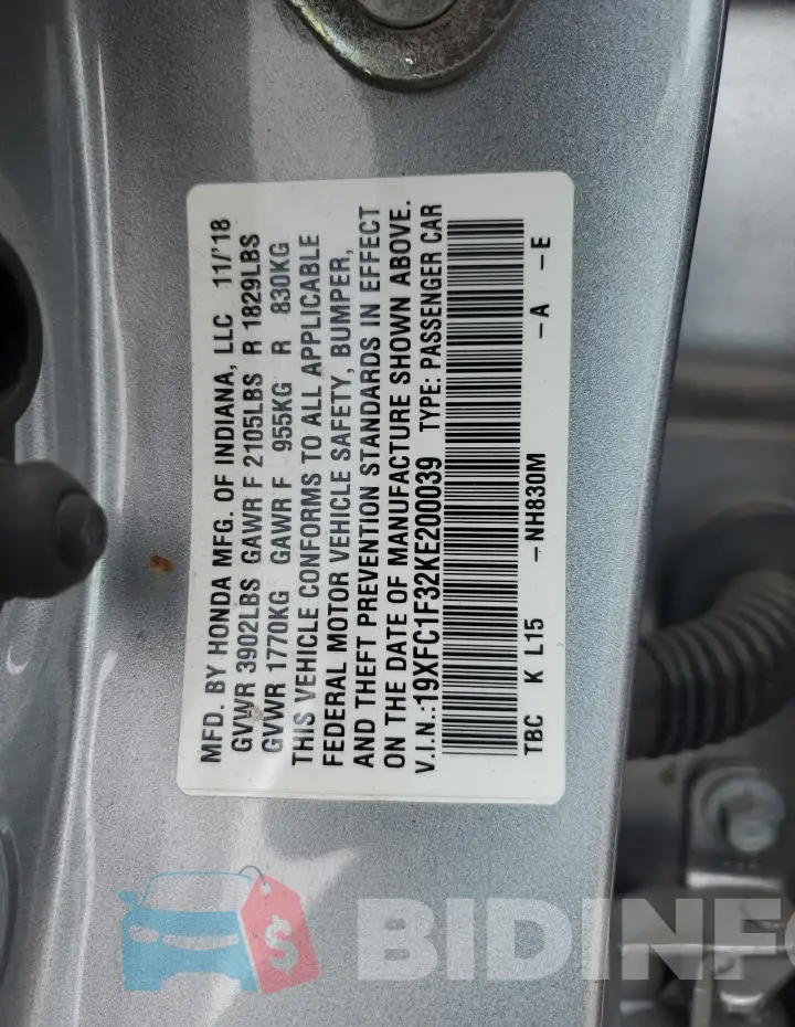 19XFC1F32KE200039 Photo# 13