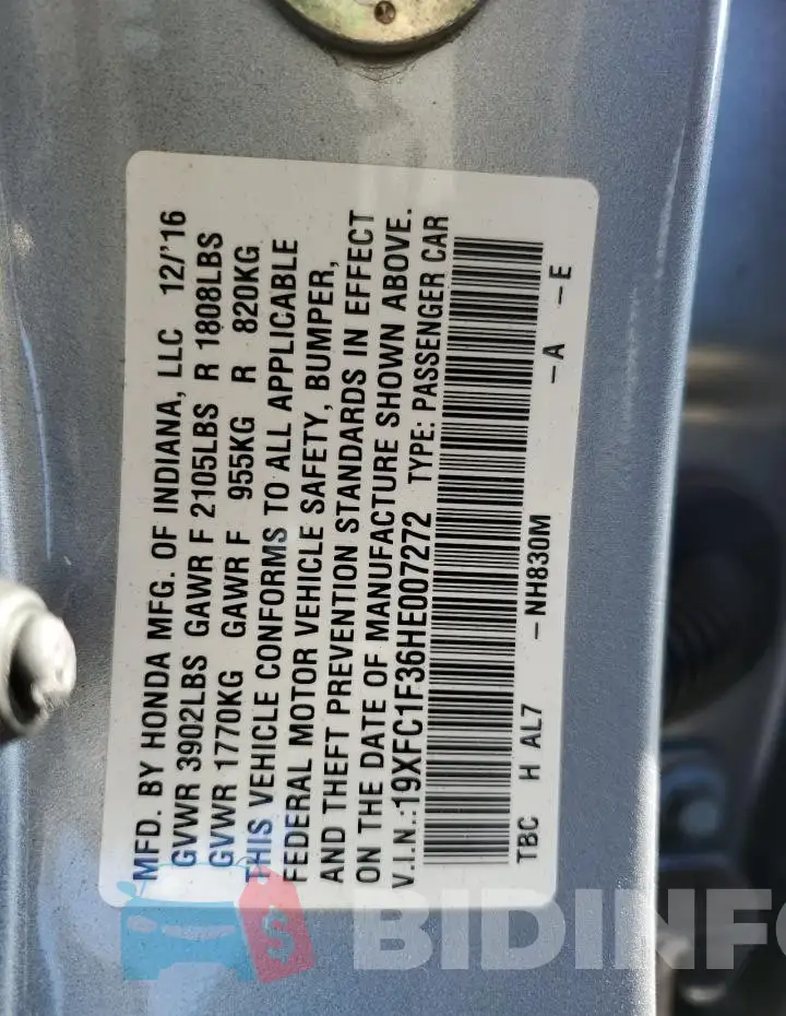 19XFC1F36HE007272 Photo# 12