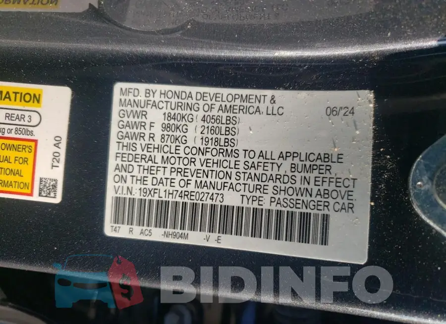 19XFL1H74RE027473 Photo# 12