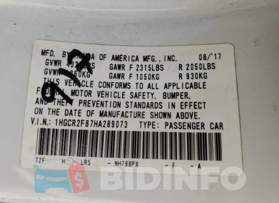 1HGCR2F87HA289073 Photo# 13