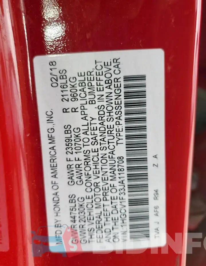 1HGCV1F33JA118708 Photo# 12