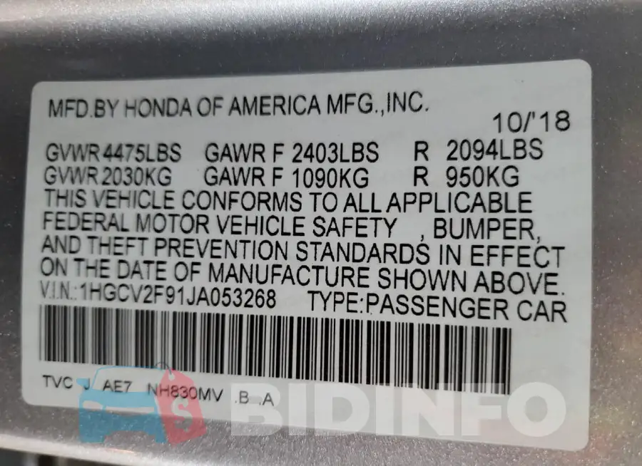 1HGCV2F91JA053268 Photo# 12