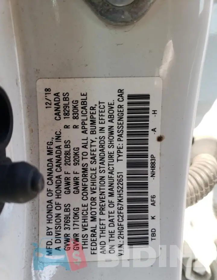 2HGFC2F67KH522651 Photo# 12