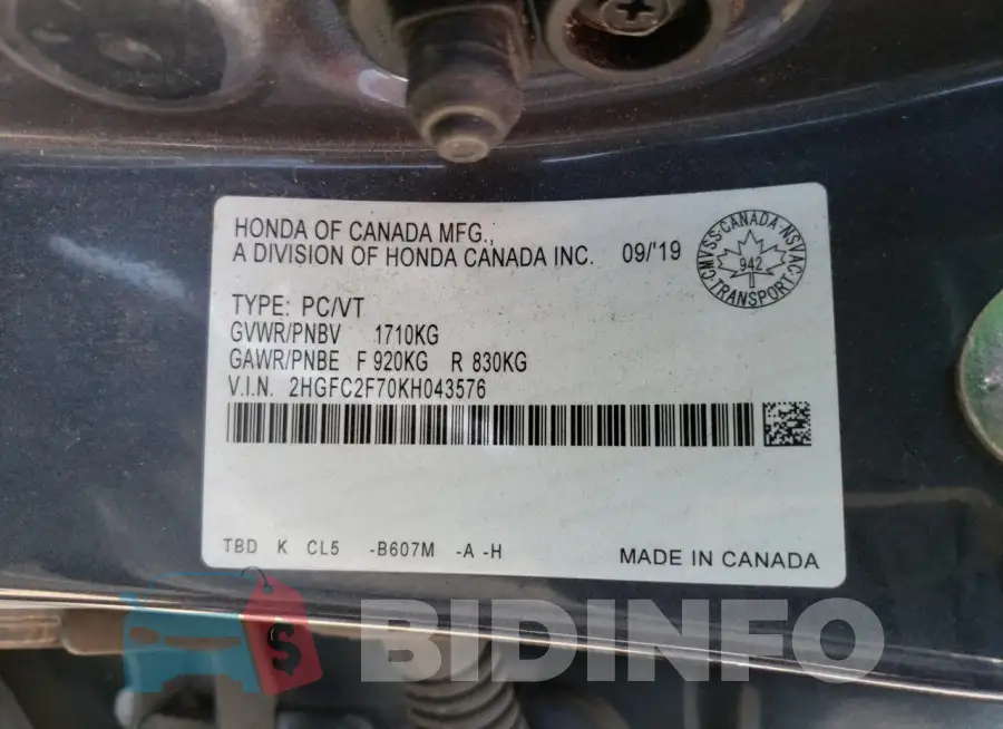 2HGFC2F70KH043576 Photo# 13