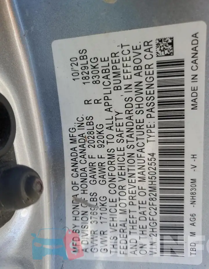 2HGFC2F82MH502554 Photo# 12