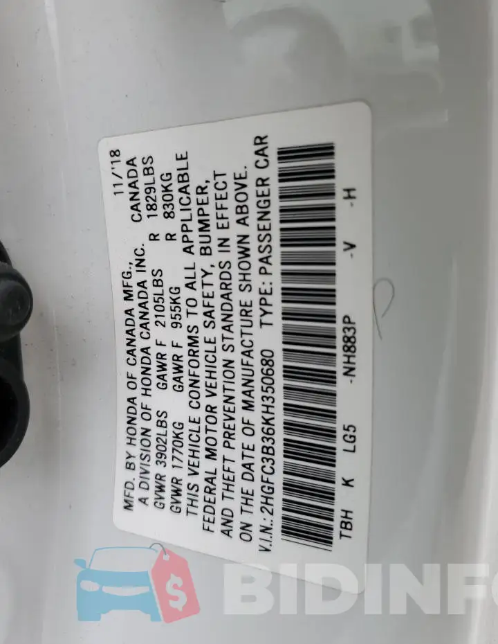 2HGFC3B36KH350680 Photo# 12