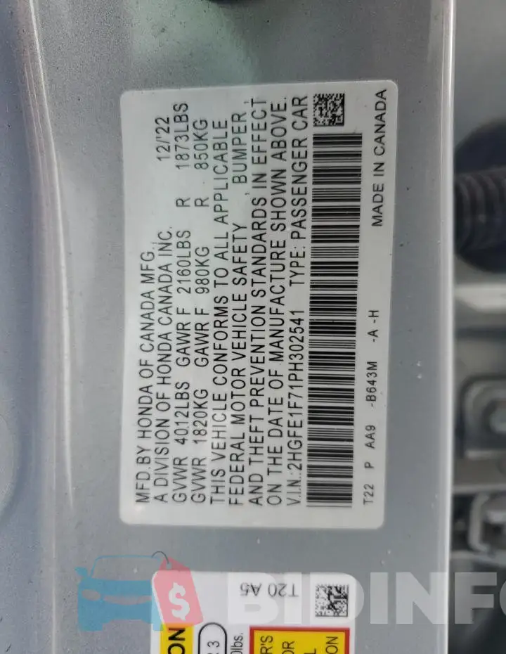 2HGFE1F71PH302541 Photo# 12