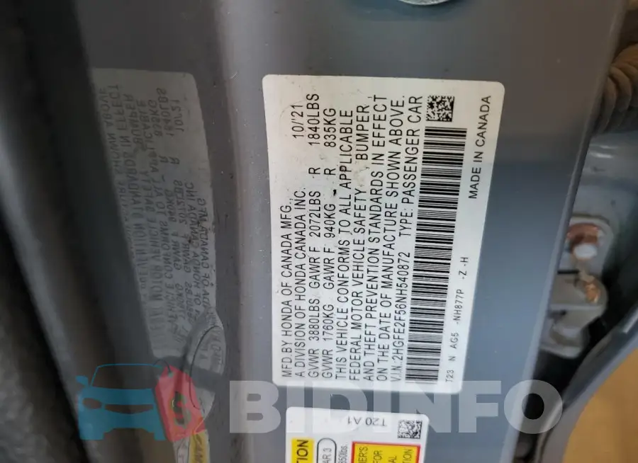 2HGFE2F56NH540872 Photo# 12