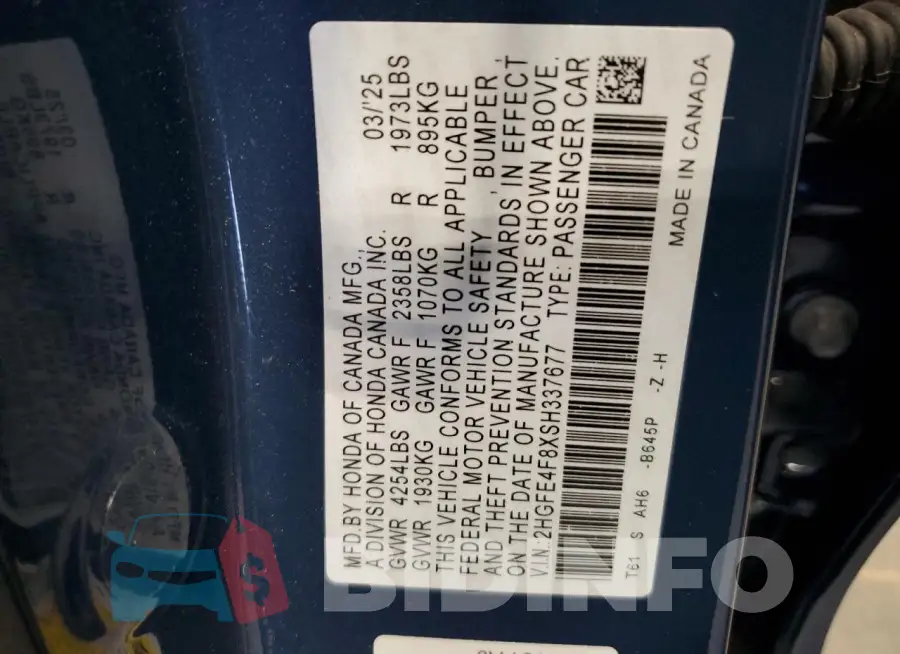 2HGFE4F8XSH337677 Photo# 12