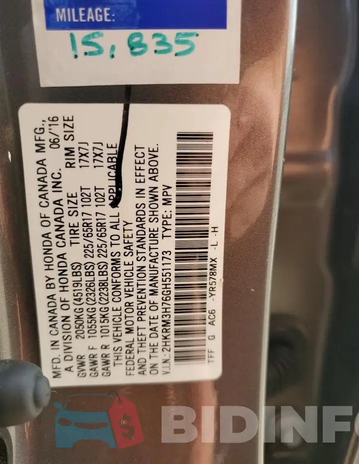 2HKRM3H76GH551173 Photo# 13